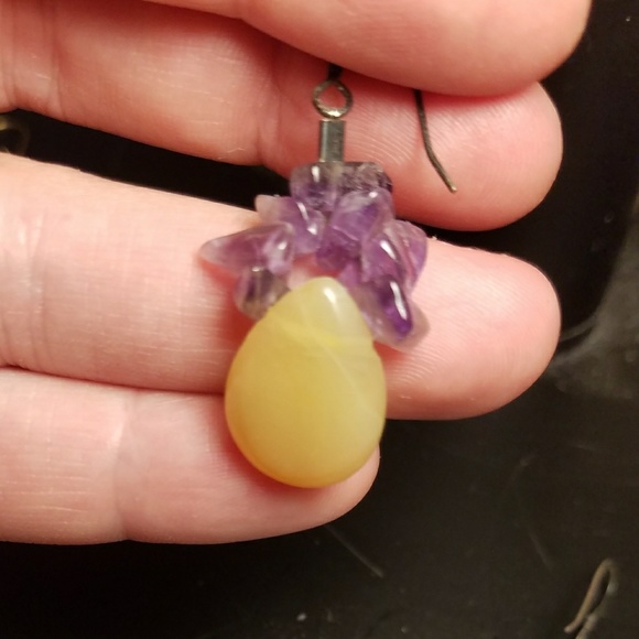 Amethyst and yellow agate drop earrings - Picture 2 of 3